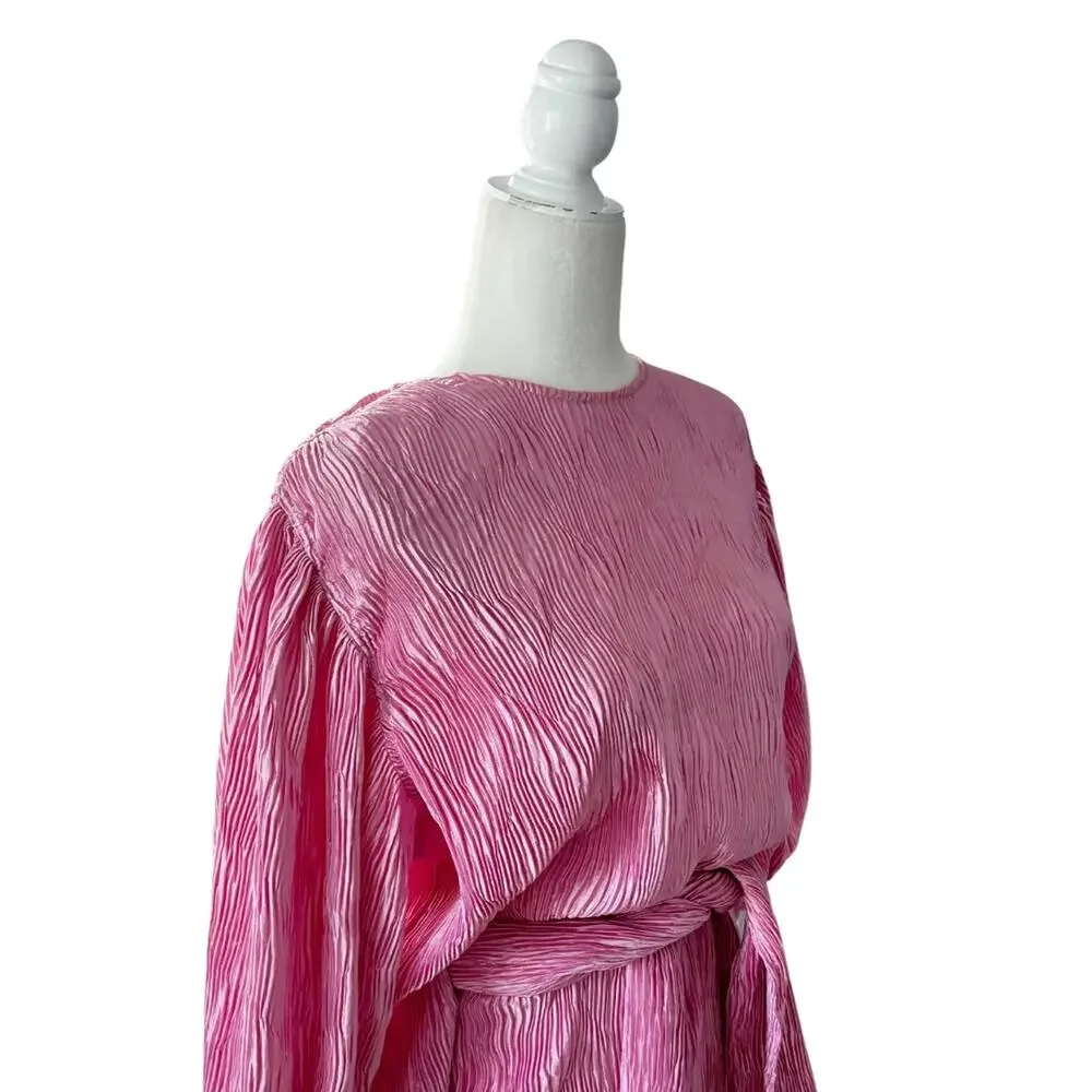 Ganni Pleated Satin Mini Dress Pink 8